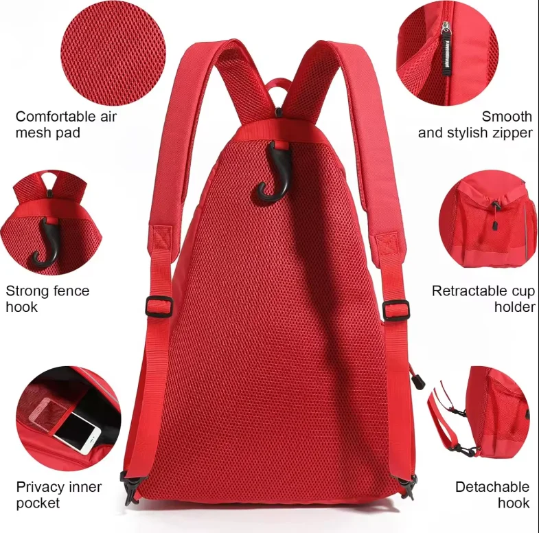 Large Capacity Sports Bag for 4 Paddles Multi-Functional Cross-body Sports Backpack With Fence Hook Pickleball Sport Bag