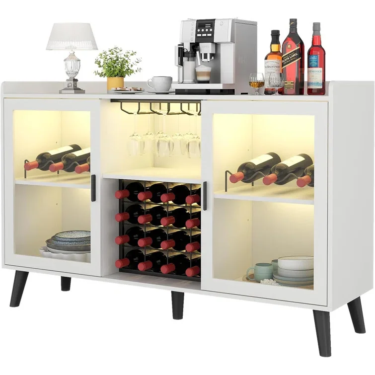 Factory Customized Wine Cabinet with Led Light Home Coffee Cabinet with Wine and Glass Rack