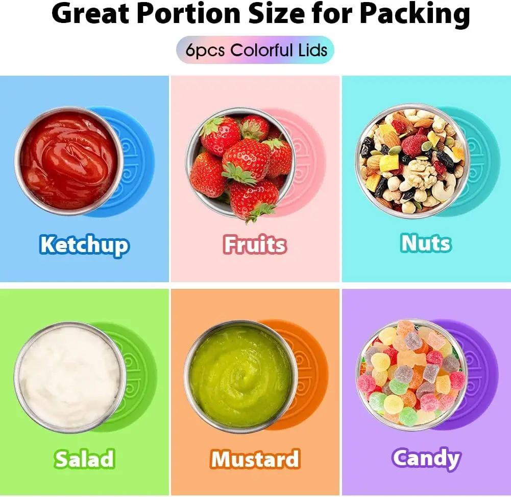 1.6 oz Stainless Steel Condiment Cup Reusable Dipping Sauce Cups Container With Silicone Lid