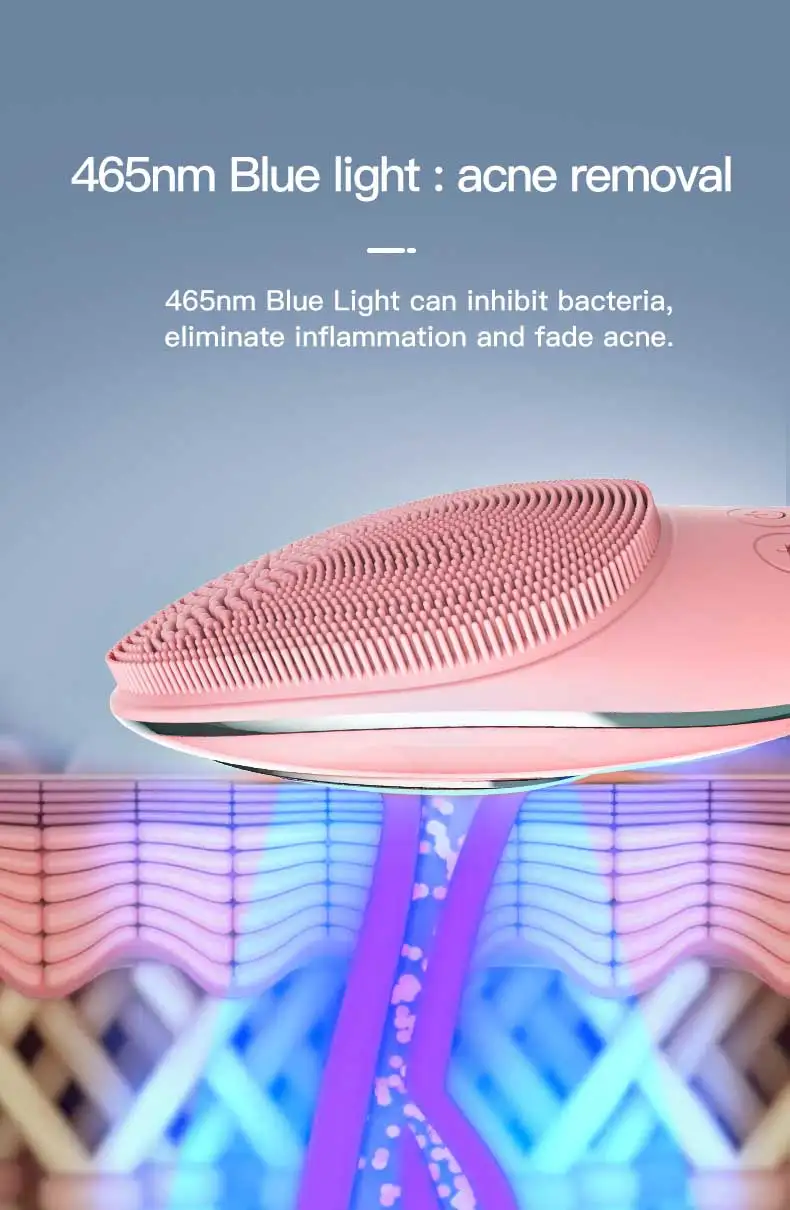 Home face products Positive Ion And Negative Ion Photon Waterproof silicone Facial cleansing brush red light therapy face device