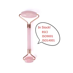 Amazon hot sale high quality natural rose quartz face massage roller jade roller for face anti aging therapy pink color