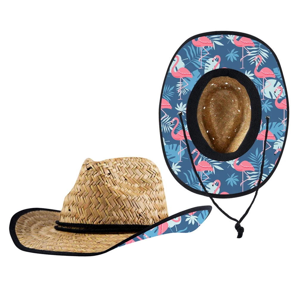 JAKIJAYI 2022 New Style Custom Logo Underneath Printing Wholesale Straw Cowboy Hats Woman for Adult and Kid Lifeguard Straw hats