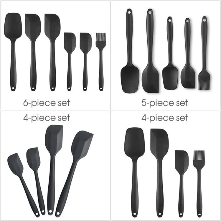 Personalized Private Label Black or Red Silicon Spatula Rubber Heat Resistant Silicone Spatula Set for Kitchen Cooking Baking