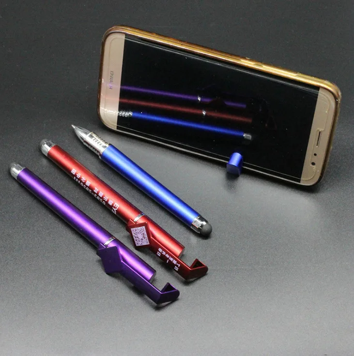 customized china Best selling 4 in 1 Ballpoint pen with touch stylus mobile holder stand and QR Code imprint on the cap clip