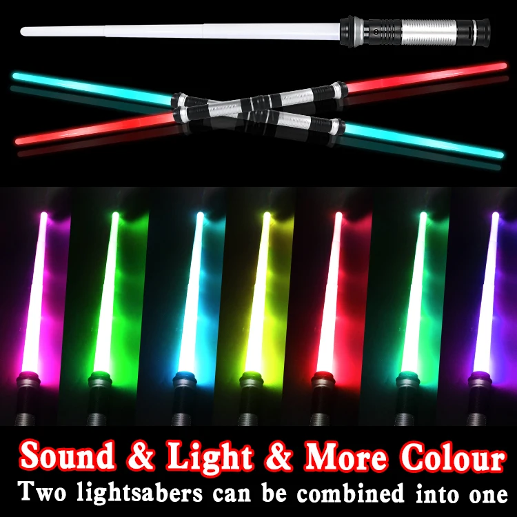 Mi 2 Pack Double Blade Kids Cosplay Expandable Glow Toy Kids Lightsaber Glow Sword Glitter Stick Toy for Party