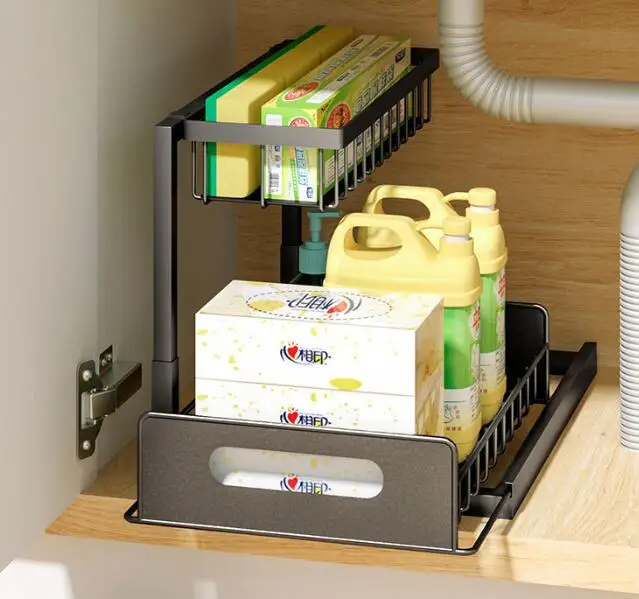 Under Sink Organizers and Storage 2 Tier Pull Out Under Sink Storage for Kitchen Metal Bathroom Cabinet Organizer Shelf