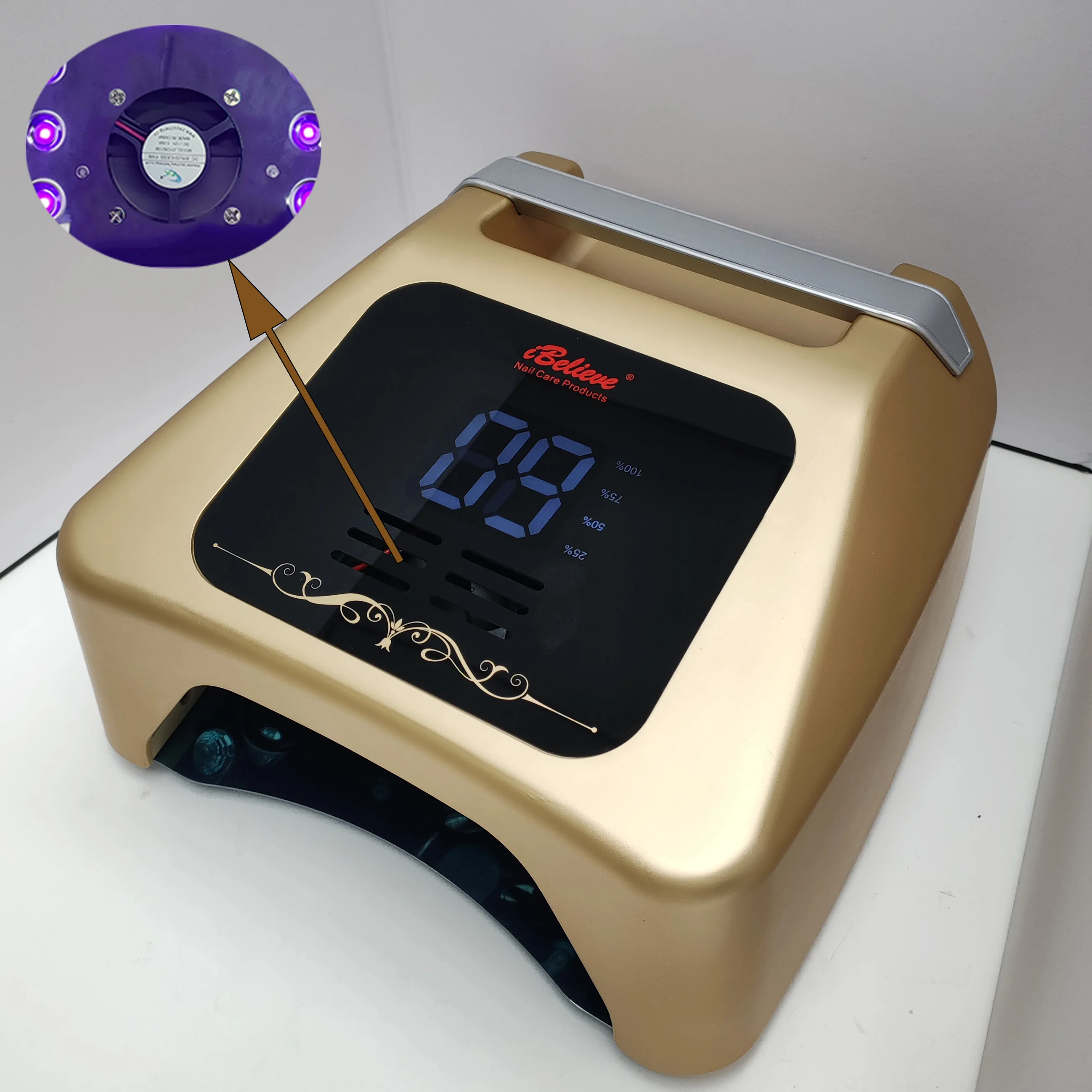 2024 Metal Reflector Manicure  Led Nail Polish Dryer Rechargeable UV Lamp Light Fan