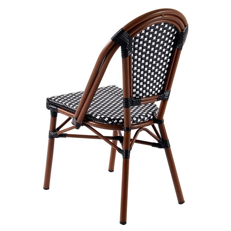 Black White French Style Modern Patio Restaurant Set Furniture Outdoor Cafe Bistro Rattan Chair