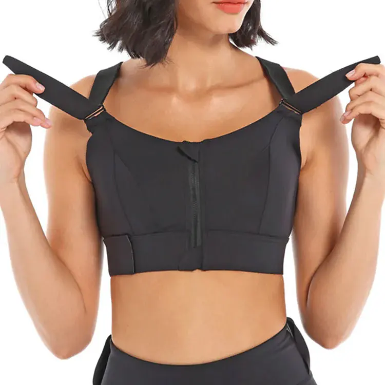custom Womens sports zipper crop top U neck and custom logo women fitness yoga sports bras