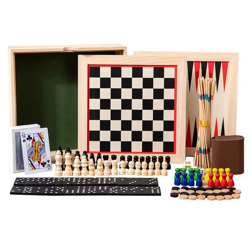 12 in 1 Wooden Board Game Travel-Friendly Family Board Game Set with Backgammon Chinese Checkers Snakes and Ladder for kid adult