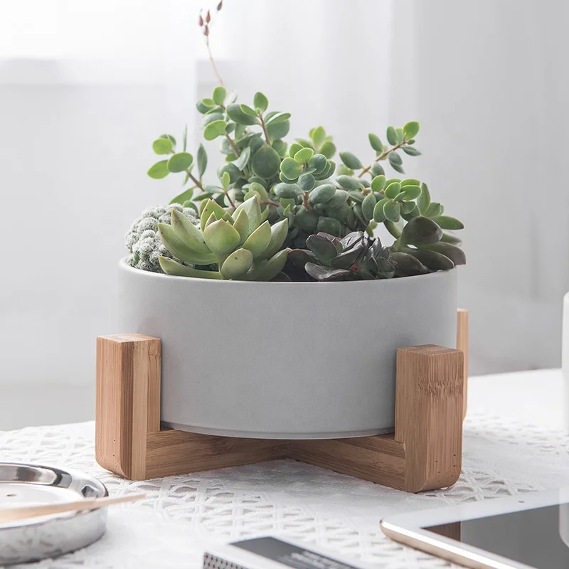 Matte succulent flower pot bottom creative simple decoration non-porous hydroponic ceramic  pot