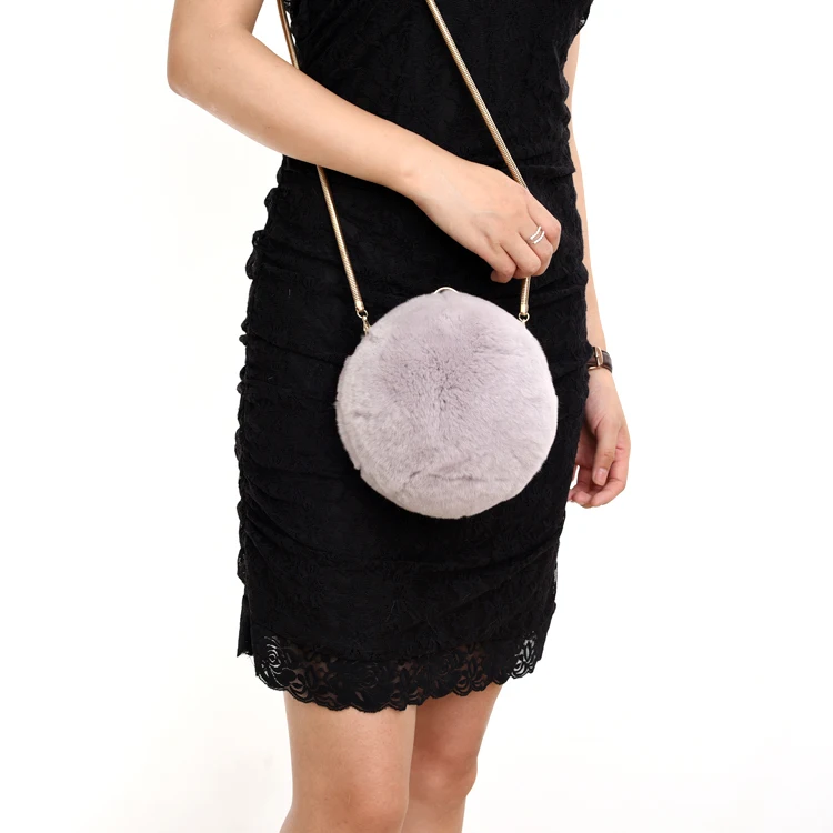 Fashion Design Girls Ball Shape Fur Bag Rabbit Fur Bags