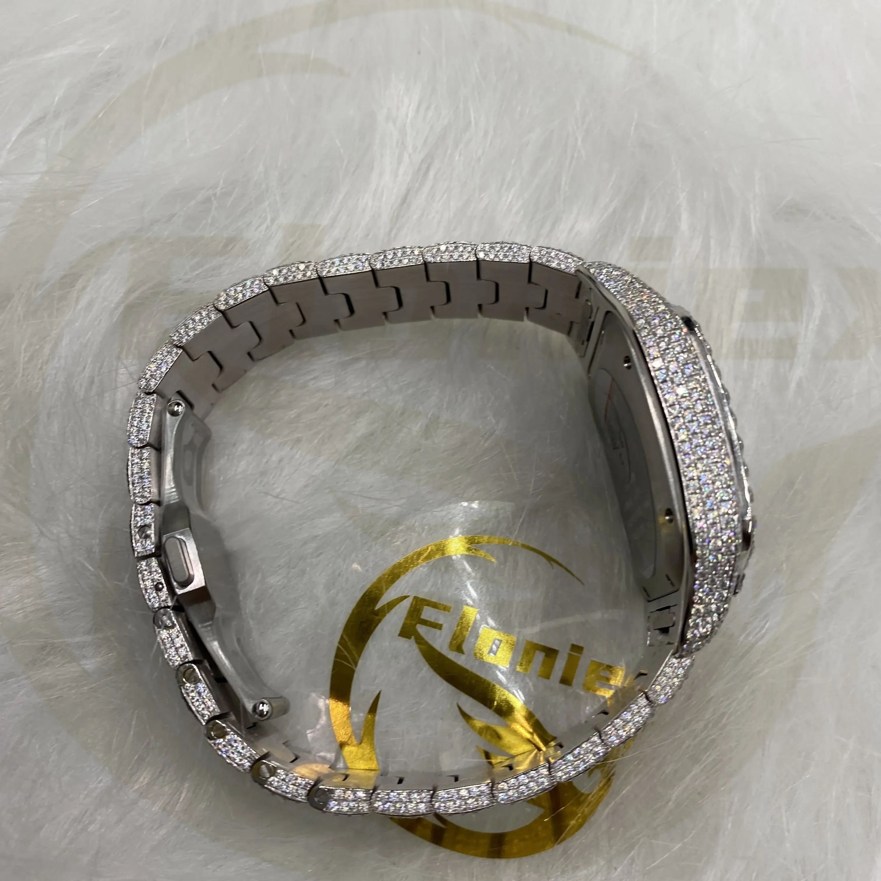 Fully Bust Down Iced Out Moissanite Automatic Watch Custom 41MM Stainless Steel Mechanical Studded Wrist Watch