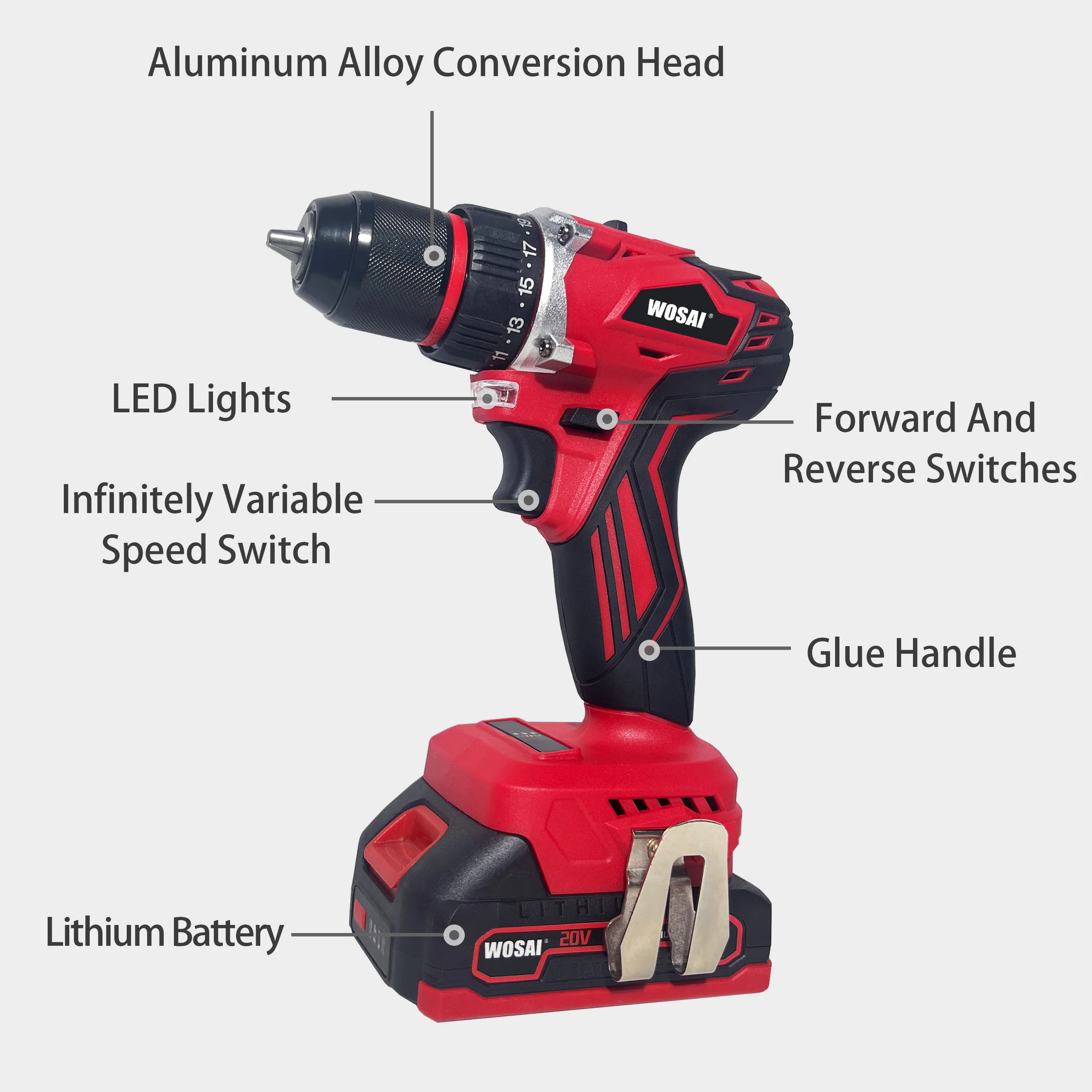 20V Various Speed Wireless Screwdriver Rechargeable Electric Portable Cordless Drill Kit with LED Light