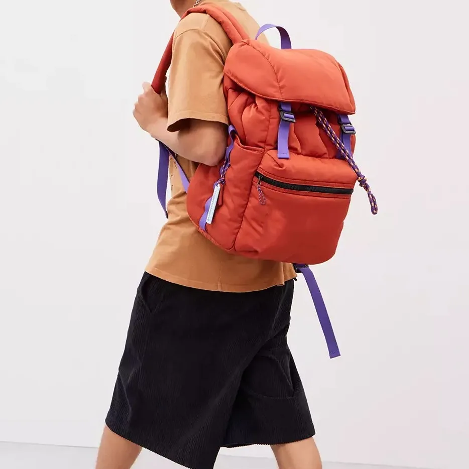 Orange Fashion Unisex Casual Laptop Backpack Waterproof with Drawstring and Multi-Pockets Zipper Closure Travel Casual Sport Bag