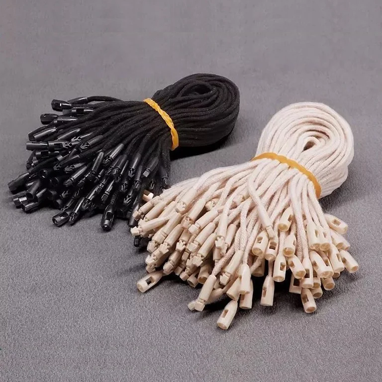 Manufacturer Black Cotton Seal Cord Bullet Shape Hang Tag String for Garment Cotton String with Plastic Clip Sustainable 1000pcs