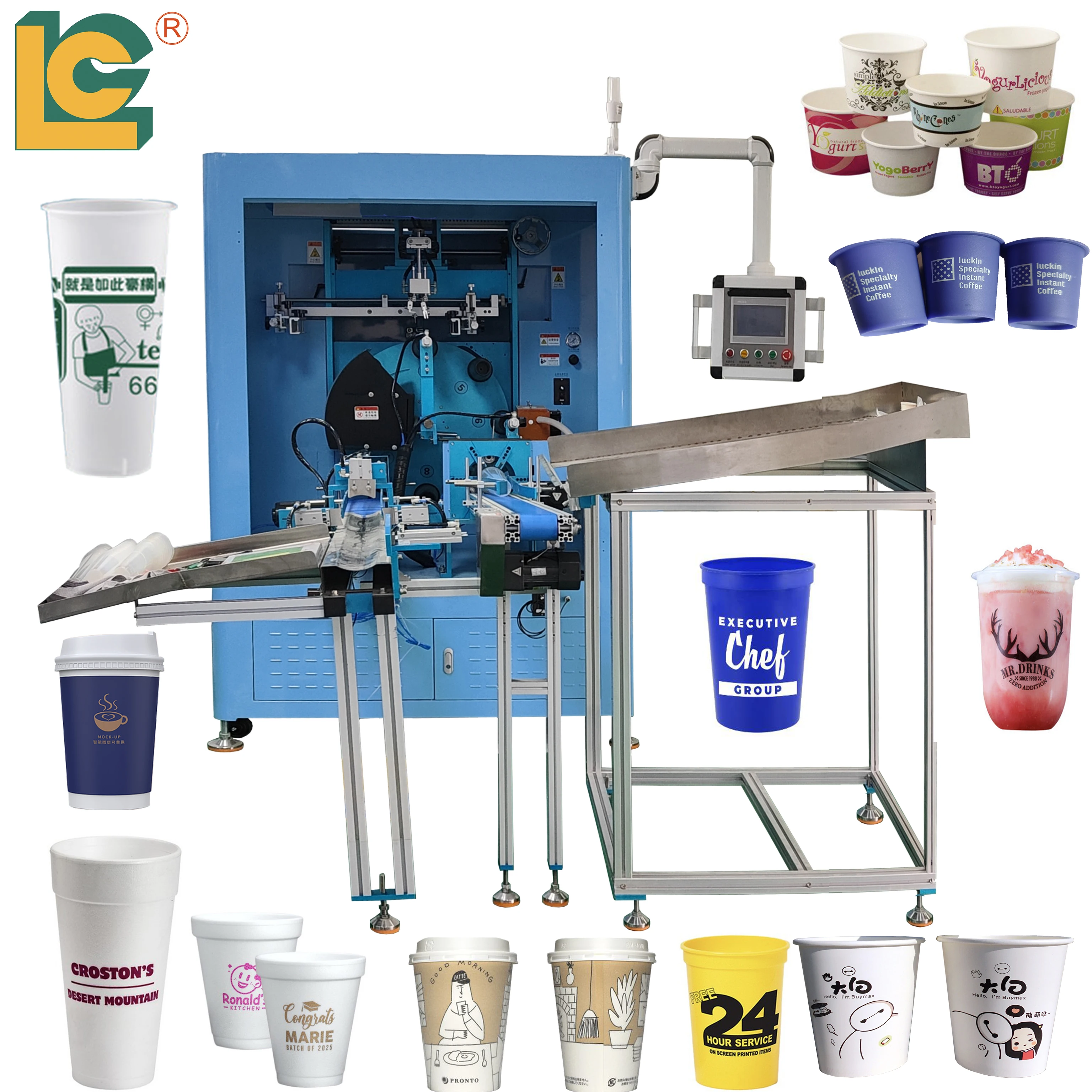 Multicolor Disposable Paper Plastic Cup Automatic Screen Printing Machine for Cylinder Milk Tea Cup