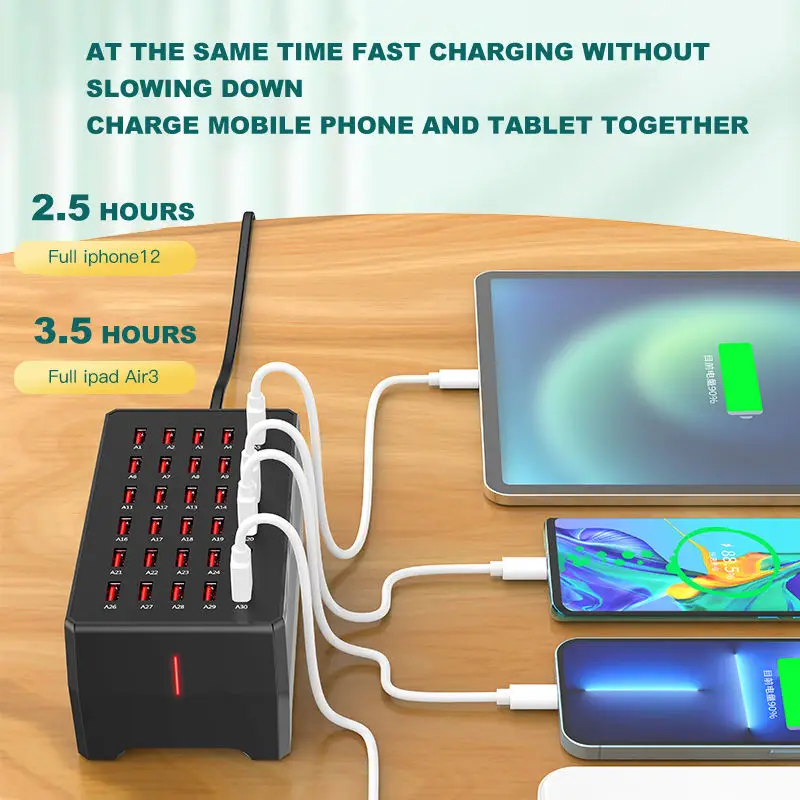 Hotel School Store 30-Port USB Charging Station Multi-Port Power Outlet 150W Wall Charger Socket for Tablet and Scooter Use