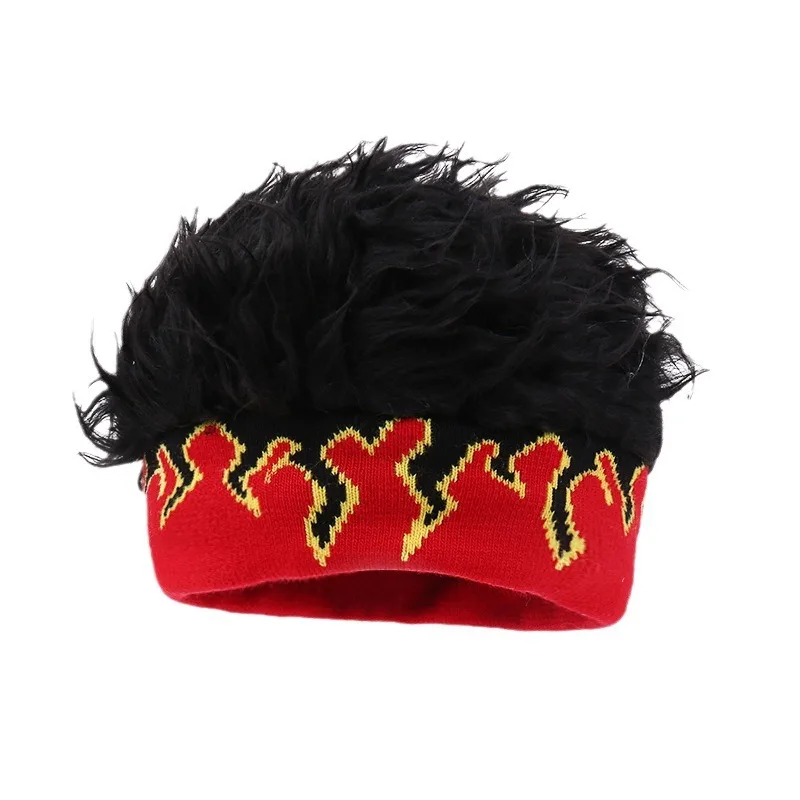 Wholesale Halloween Novelty Spiked Hair Funny Brimless Hats Wig For Kids Knitted Elastic Headband With Wig