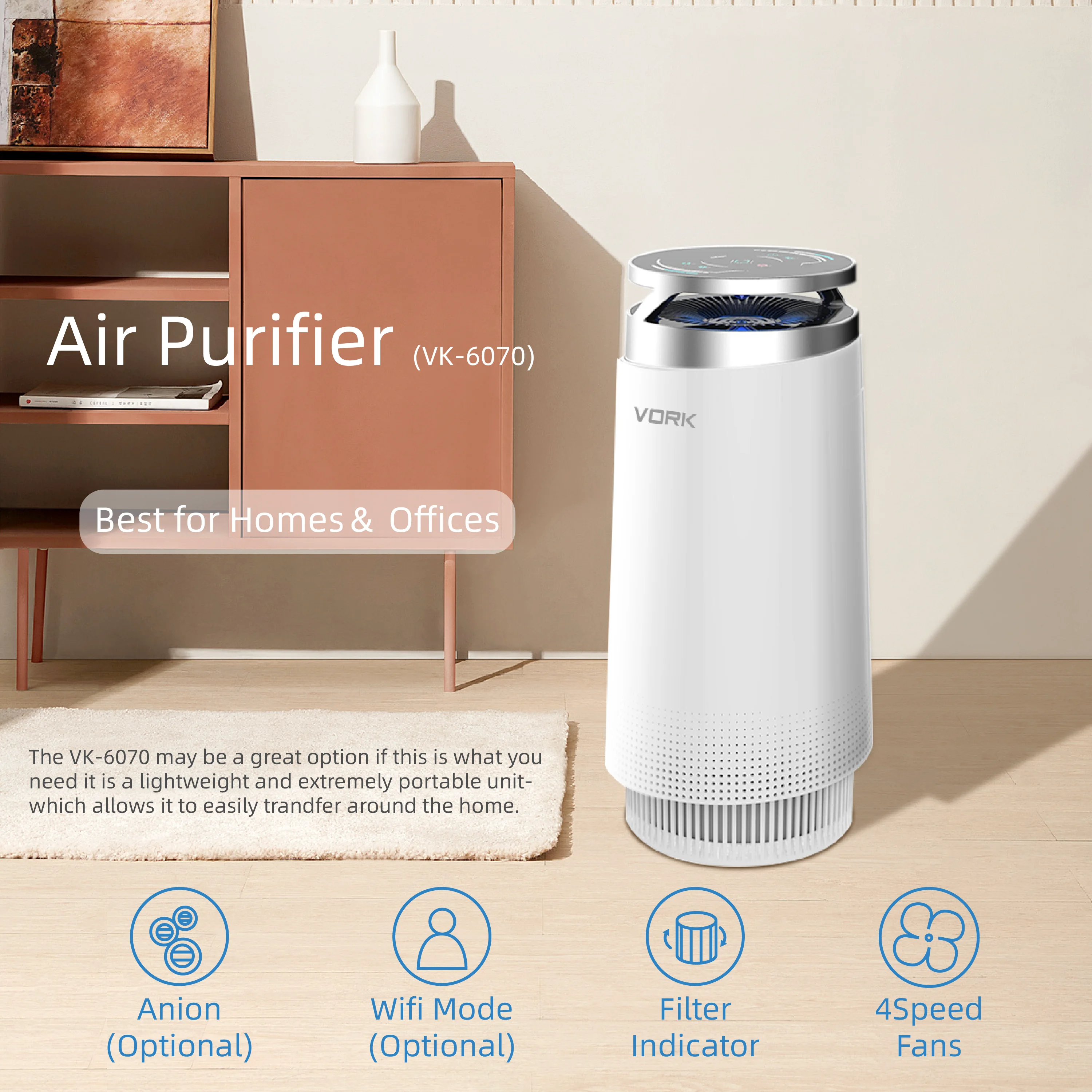 Best CADR 800 China supplier Ionization Generator Home Big Large room hepa air purifier with wheel