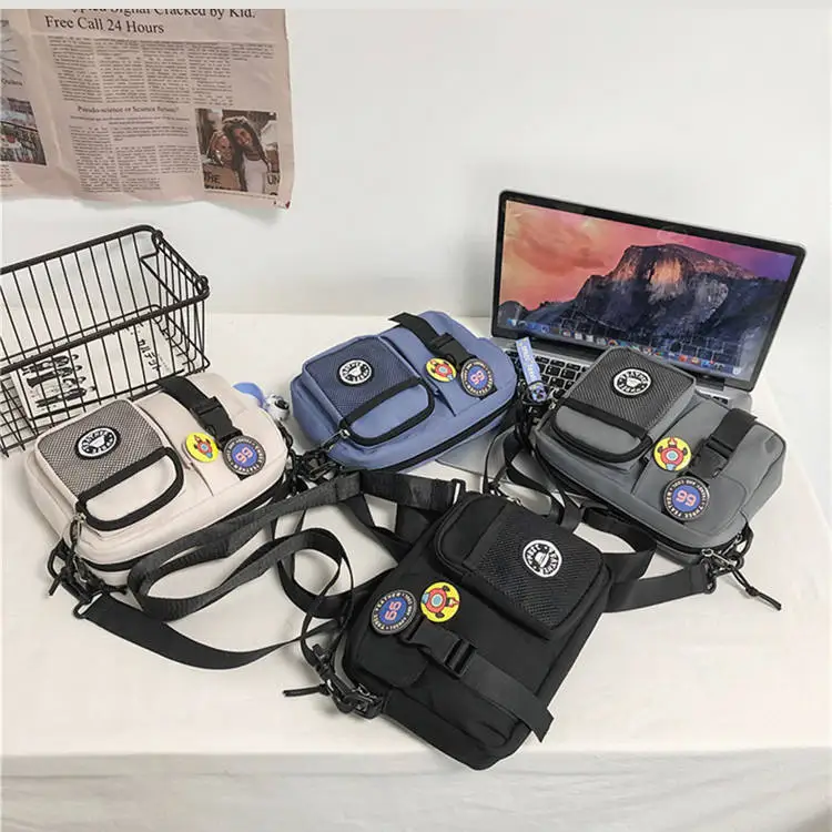 Unisex Custom Nylon Metal Zippers Locking Crossbody Bag Street Mini Simple Arm Bag Letter Decoration Concealment Purse Sling Bag