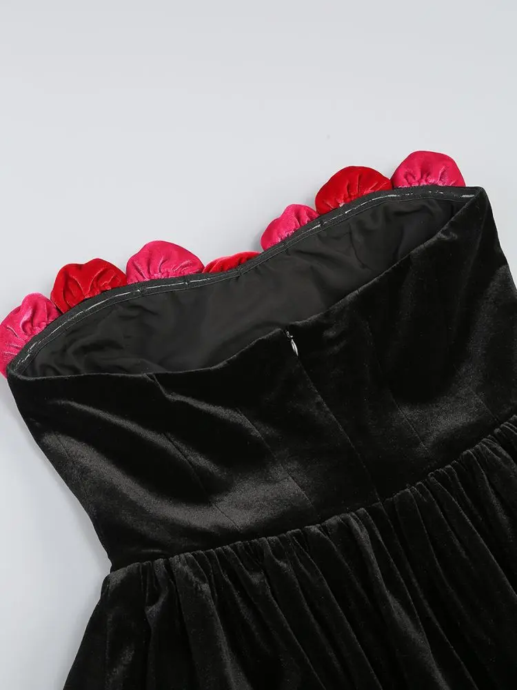 Strapless A-Line Mini Dresses Short Birthday Party Cocktail Dress Velvet Little Black Gowns