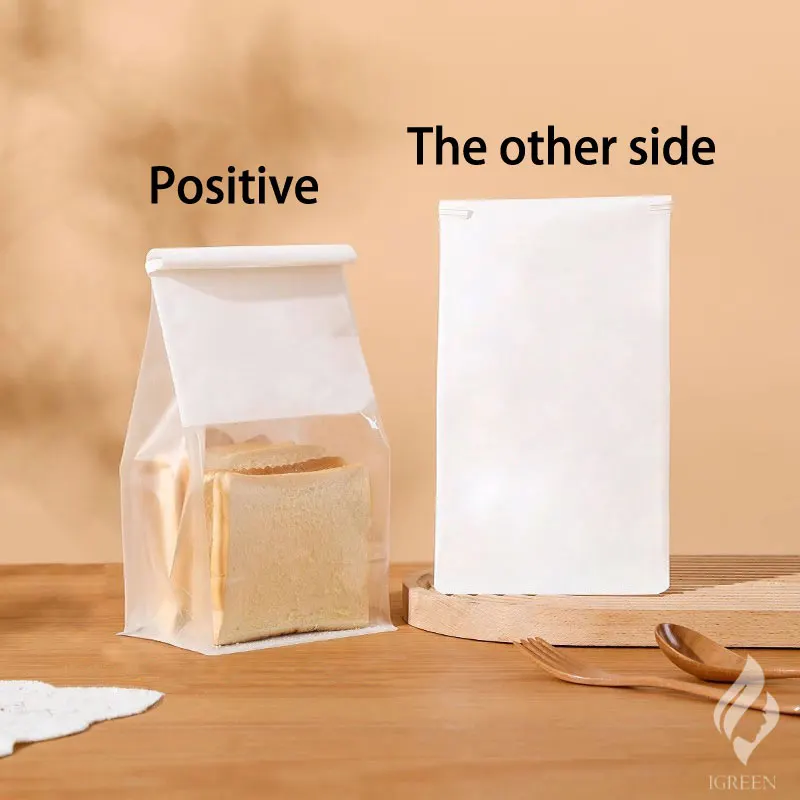 In Stock Cotton Paper Bread Flat Bottom Pouch With Transparent Window And Tin Tie Food Packaging Bag Flexible Packaging