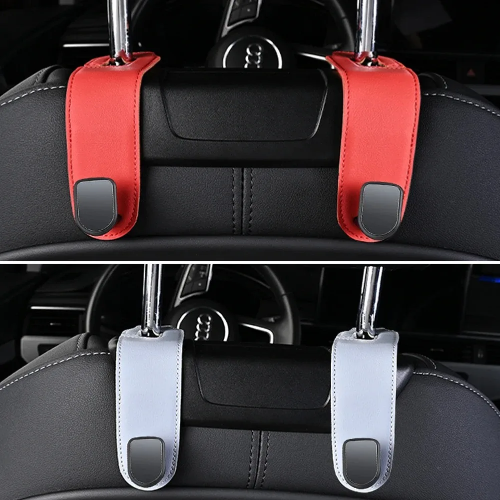 Car Back Seat Hooks Tools Suede Leather Auto Seat Headrest Hooks Storage Hanger Upgrade Automotive Interior Accessories Fastener