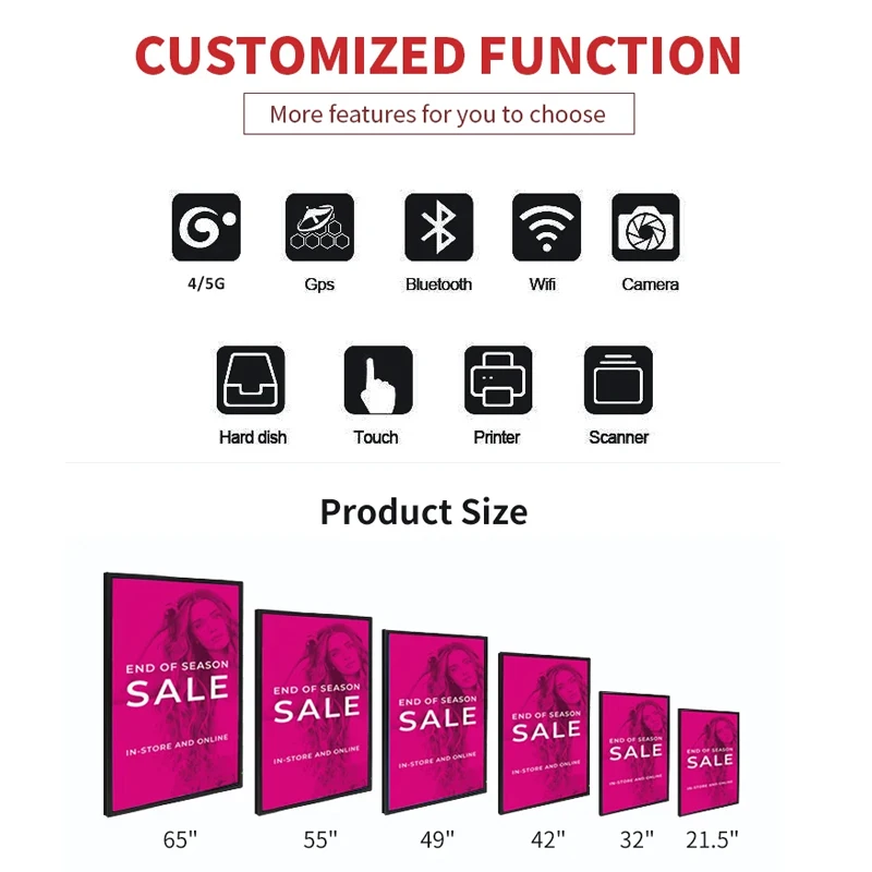 Wall Mounted Android Poe Tablet LCD Display 10/15/22/32/43/55/65 Inch Metal Case USB Interface Multi Capacitive Touch Screen