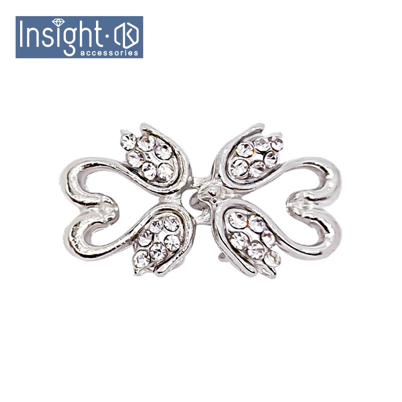 25*15mm Hot Garment Accessories Metal Buckles Double Wings Rhinestone Pair Buckles For Wedding Invitation