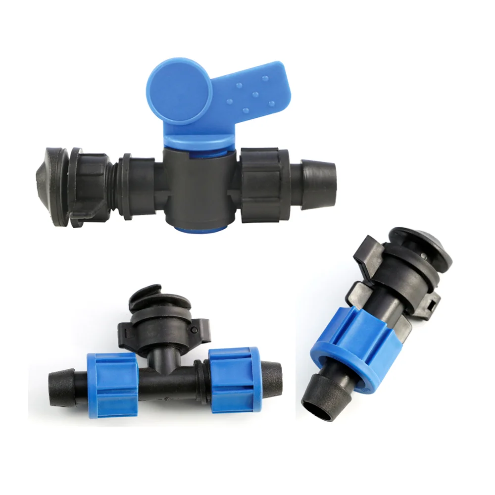 Durable Plastic Irrigation hose pipe fittings  16mm Drip Tape Fitting Lock Offtake Mini Valve For Irrigation System