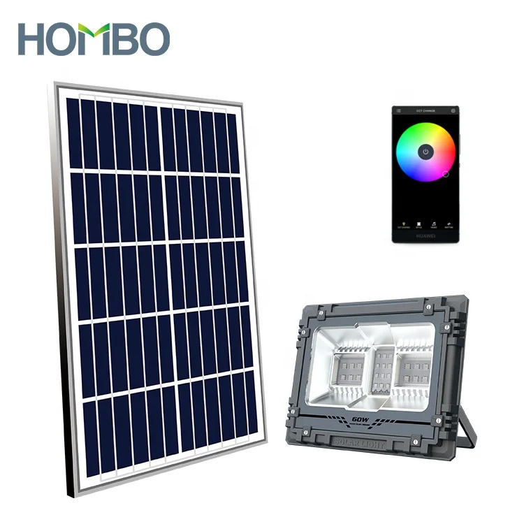 HOMBO Wholesale Factory Direct RGB APP Control 60w 100w 200w 300w 500w 800w LED Solar Flood Light