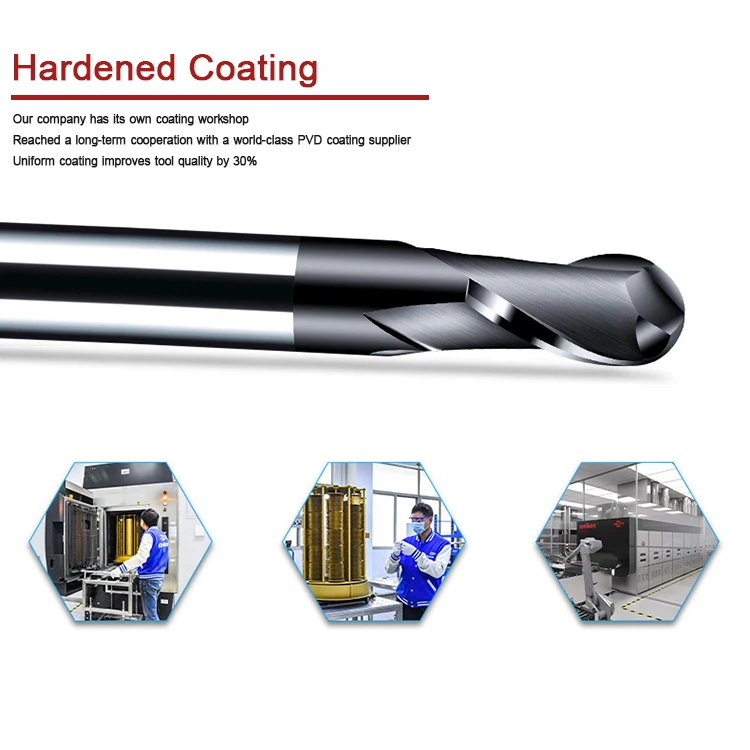 customize tungsten carbide cnc milling cutter ball nose end mill for steel hrc 45 hrc55 hrc60 hrc65 fresas ball nose end mill