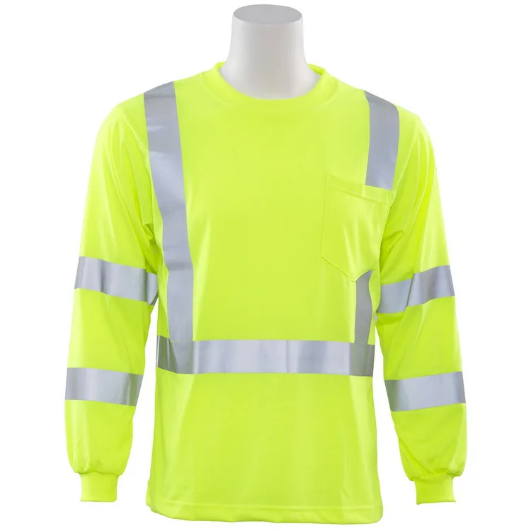 Custom Logo 100% Polyester Blank Hi Vis T Shirts Reflective Safety Long Sleeve Construction Work Shirts for Men