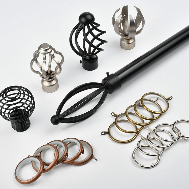 hot sale new style extendable iron curtain rods and rails pvc box packing wholesale curtain track curtain rod finials