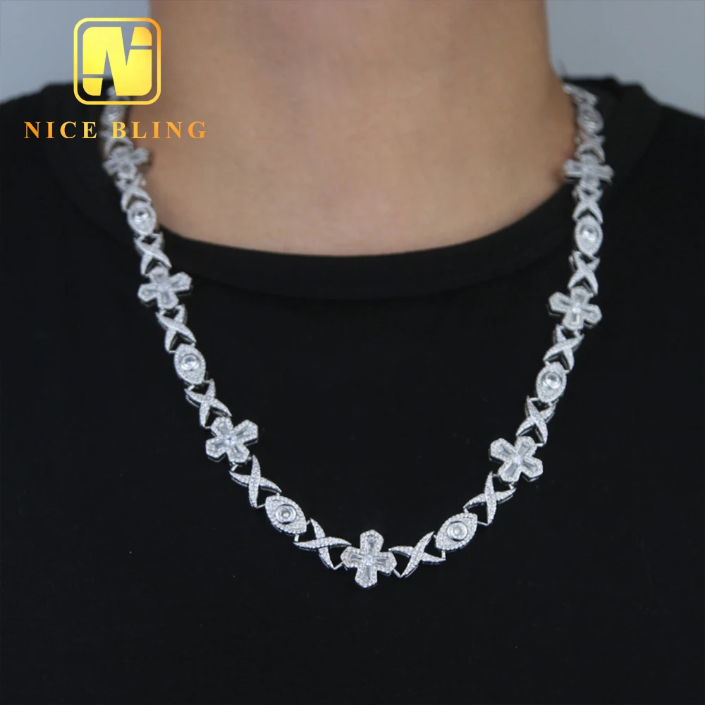 Custom Hip Hop Jewelry Necklace Eye Cross Iced Out Cuban Link Chian Cubic Zirconia Necklace