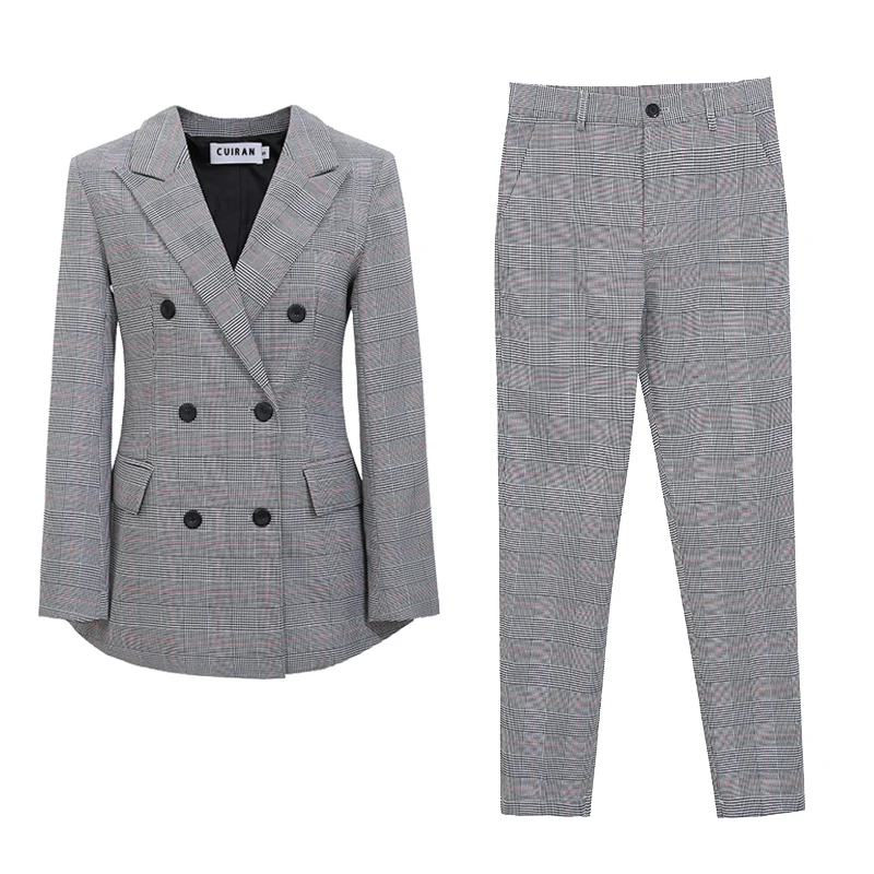 
Lattice Double Breasted Formal Suit Women Professional 