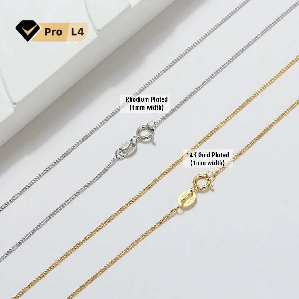 RINNTIN SC18 Fine Jewelry Solid 925 Sterling Silver Chain 14K Gold Plated 1mm Curb Link Necklace Chain for Women