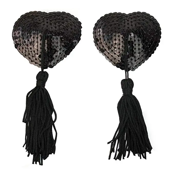 Women Reusable Sexy Breast Pasties Nipple Stickers Cover Adhesive Heart-Shaped Breast Bra With Sequins Tassel