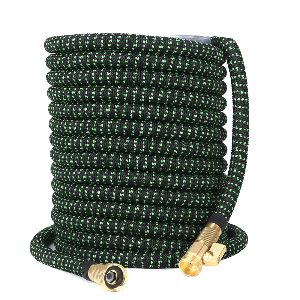 50ft 75ft 100ft lightweight magic elastic expandable garden hose with brass connector valve and 10-pattern zinc alloy sprayer