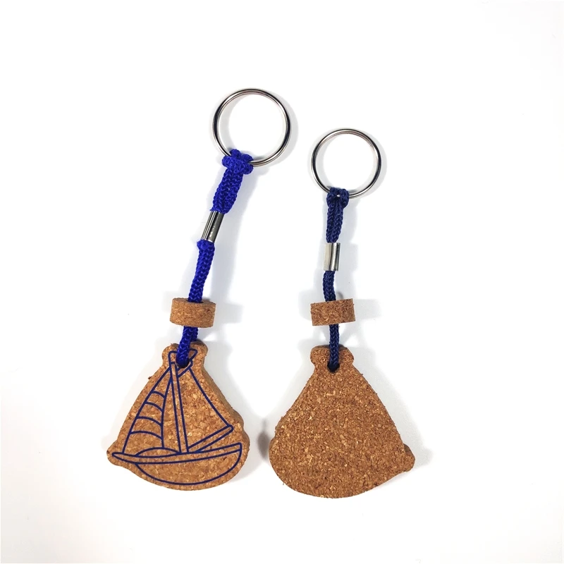 china factory Commercial gift key decoration custom shape natural wood floating key-ring cork key-ring cork key ring holder cork