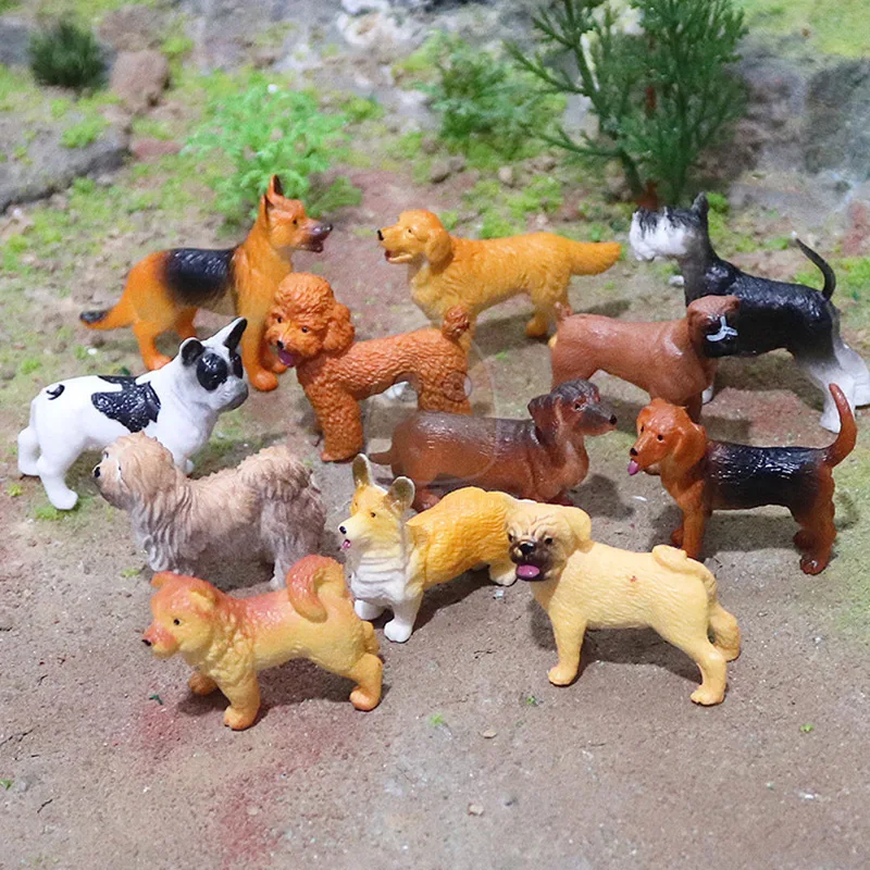 12 PCS Realistic Figurines Toys w/Dog House Durable Solid Body Puppy Educational Collection Decorations Cat Dog Figures Play Set