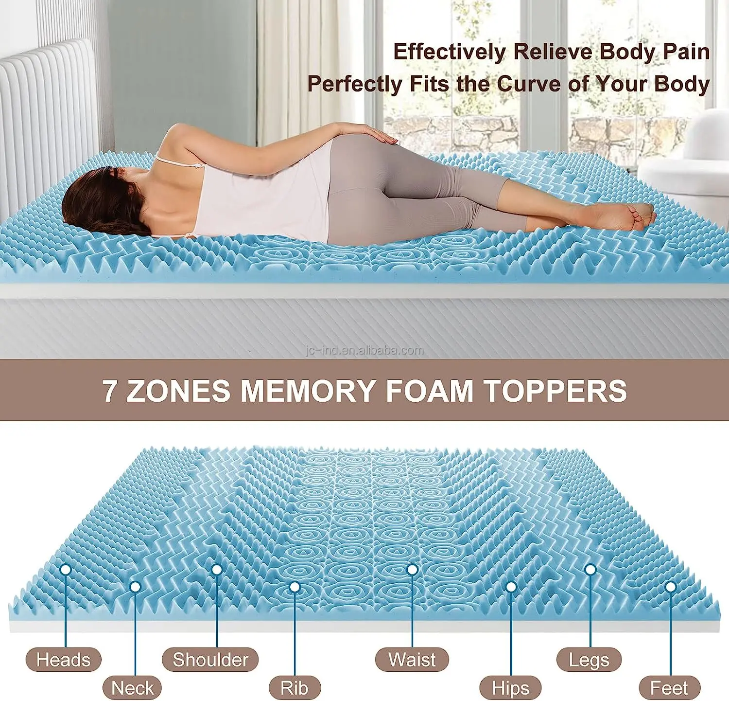 Foam Factory 5 Zone 7 Zone Design Topper Cooling Gel Memory Foam Mattress Topper