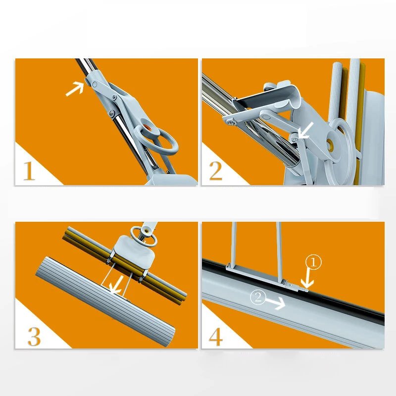 WONDERFUL Factory Wholesale Household Hand-free Mop Stainless Steel Self Wringing Mop PVA Sponge Mops for Floor Cleaning