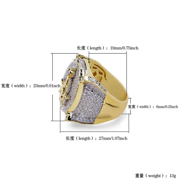 Factory Supply Vintage Ring Micro Inlaid Zircon Gold Ring Personality Hip Hop Male Ring