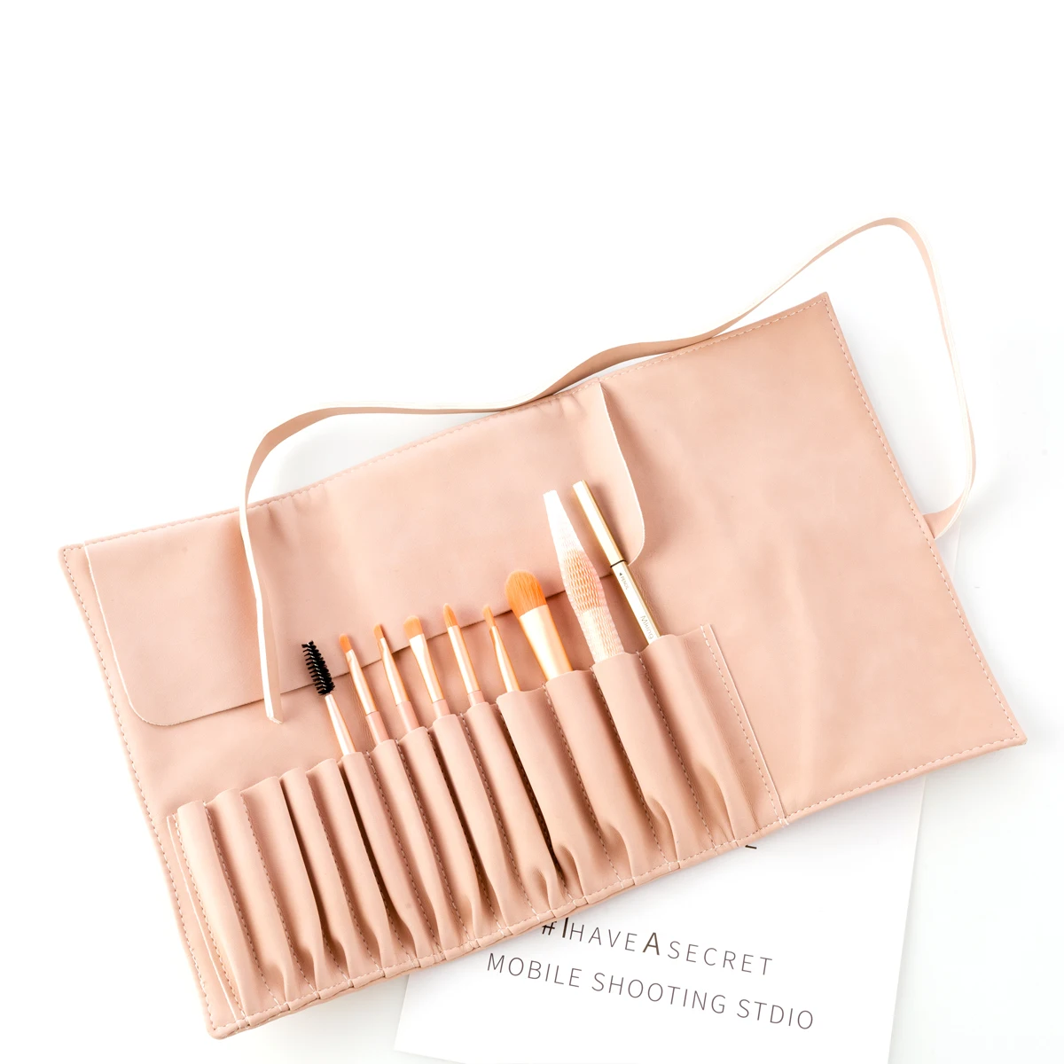 Eco Friendly Soft Vegan Leather Roll Up Cosmetic Bag Pouch Small Travel Large Capacity High Quality Makeup Brush Holder Silicon