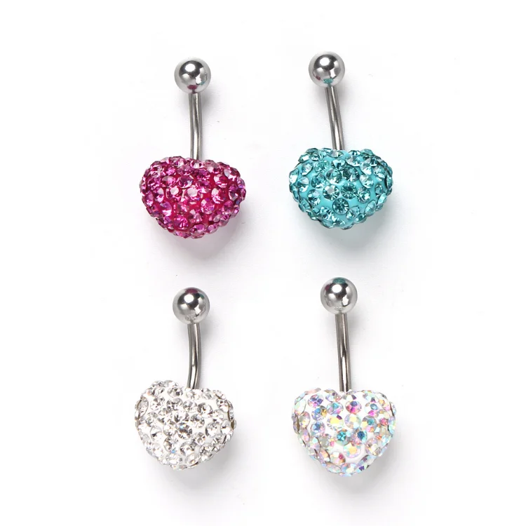 Retail Shiny Multi Crystal Single Sweet Heart Ball Belly Button Ring Navel Ring