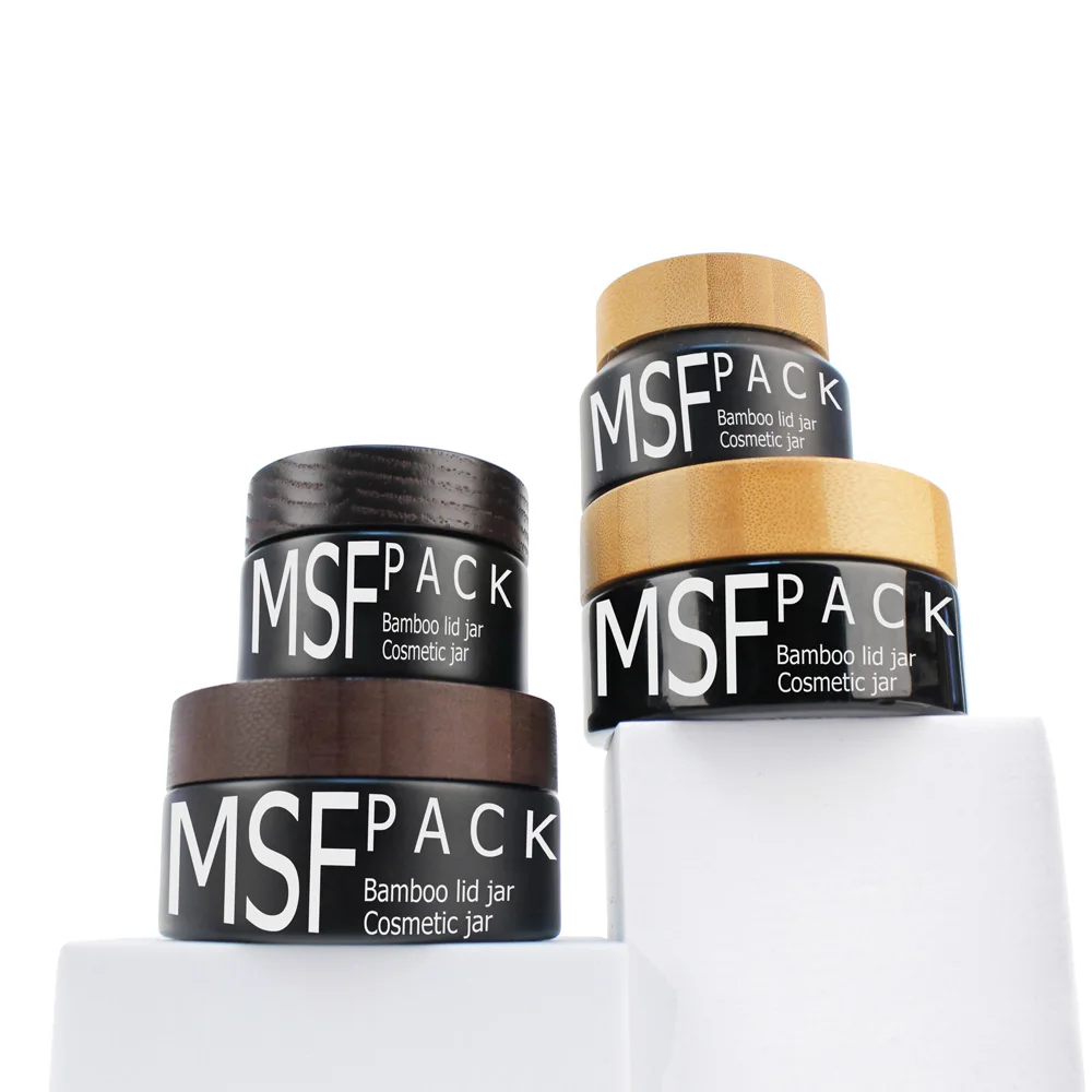 5g 15g 30g 50g 100g 200g eco friendly wooden lid BLACK bamboo cream glass cosmetic jars with bamboo lids for cosmetic