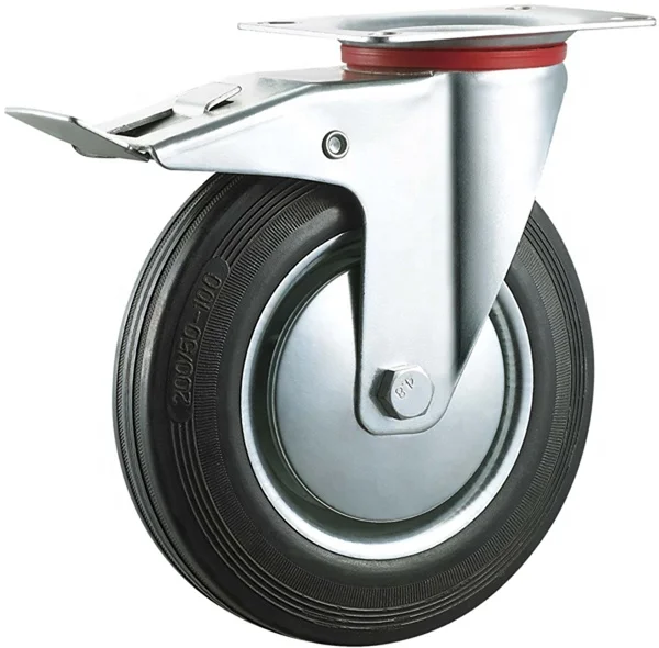 Casters Swivel Locking Wheel Castor Manufacturer Industrial Rubber Threaded Stem Type Heavy Duty Rubber 6 Inch Roller Bearing