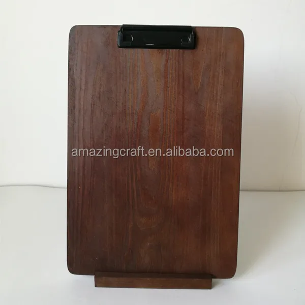 Wood Menu Boards Holders with Stand Base A4 Size Stained Color OEM Logo Engraved